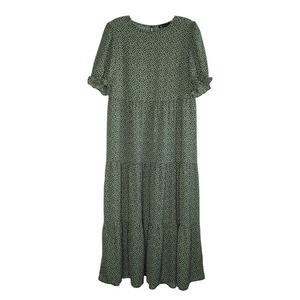 PrettyGarden green ditsy floral print casual midi tiered dress, size Medium